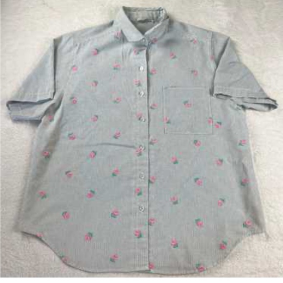 Vintage Alfred Dunner Floral Button-Up Shirt | Size 10 | Light Blue with Pink - Picture 1 of 5